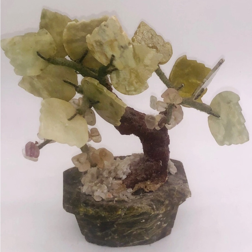 Vintage Decorative Jade Wire And Stone Bonsai Tree Stone Pot MCM Asian